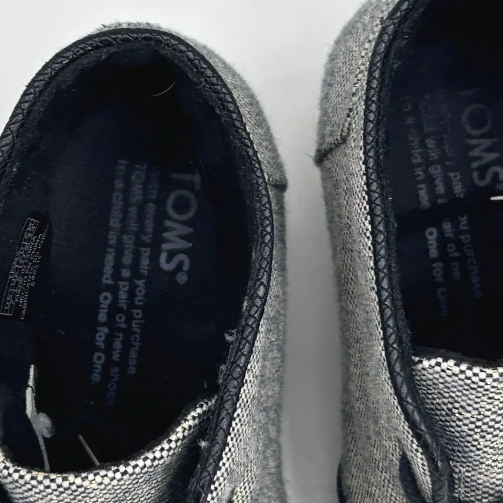 Toms Desert Wedge Linen Tweed Black White Metallic Gold Lace-up Ankle Bootie 7